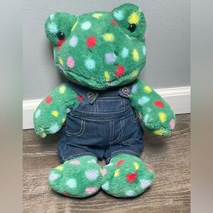 Build a Bear Jolly‎ Jumps Frog Stuffed Animal Bib Overalls Multicolor 16”